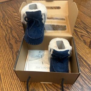 UGG Navy Blue Kids Moccasins with Cream Lining